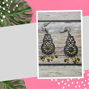 Yellow/Olive and silver earrings